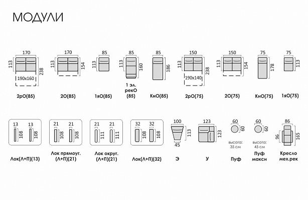 Диван Мишель с канапе Стандарт 85/21 Status 06 опоры двойные черный металл